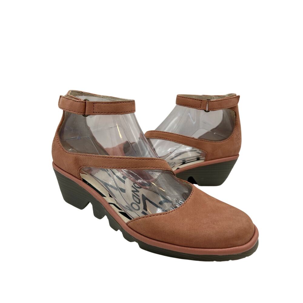 FLY London Plan 717 women's wedges sandals Pink Leather ankle strap Size 37